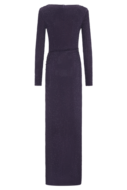 Deanna Long Sleeve Diamante Maxi Dress - Purple