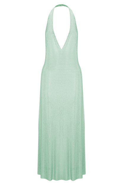 Genie Diamante Halter Midi Dress - Mint
