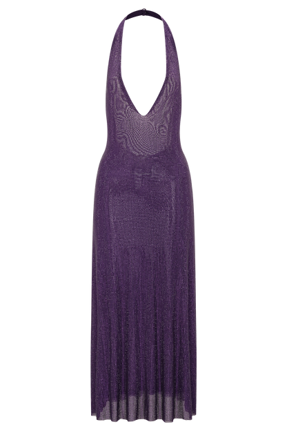 Genie Diamante Halter Midi Dress - Purple