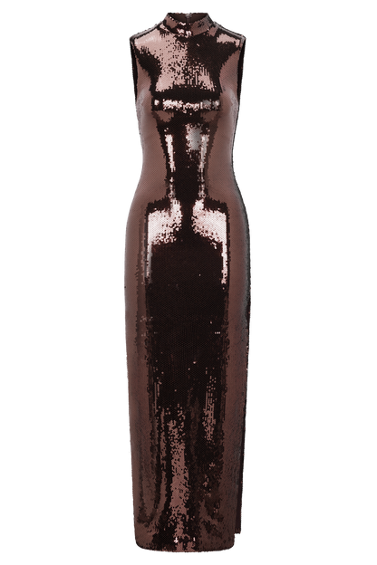 Veronica Sequin Midi Dress - Chocolate