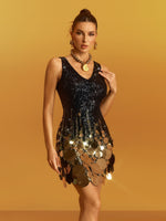 Geotra V Neck Round Sequin Mini Dress
