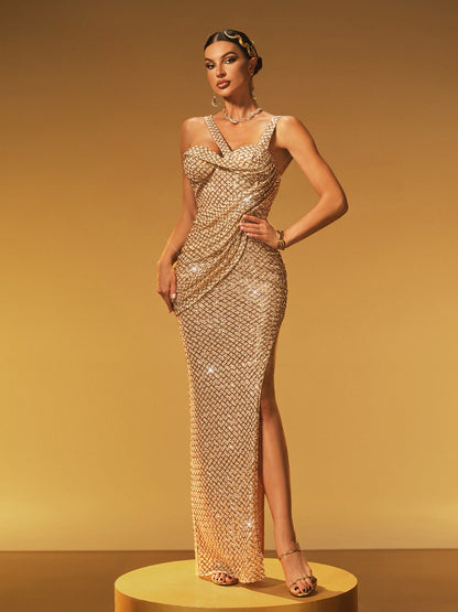 Glein Sleeveless Sequin Split Maxi Dress