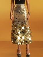 Glomara Round Sequin Skirt In Gold