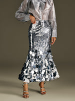 Glomara Round Sequin Skirt In Silver