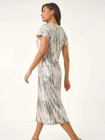 Metallic Sequin Shimmer Midi Dress