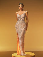 Haldrex Spaghetti Embellished Split Maxi Dress