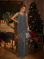 Innervor Sleeveless Pearl Cutout Maxi Dress