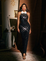 Jancis Folded Collar Sequin Maxi Dress