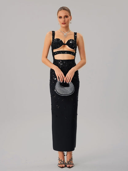 Jetmixor Cutout Sequin Bandage Maxi Dress