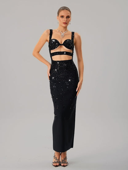Jetmixor Cutout Sequin Bandage Maxi Dress