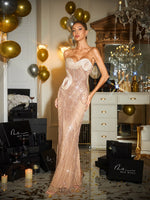 Kaloni Strapless Sequin Mesh Maxi Dress In Rosegold