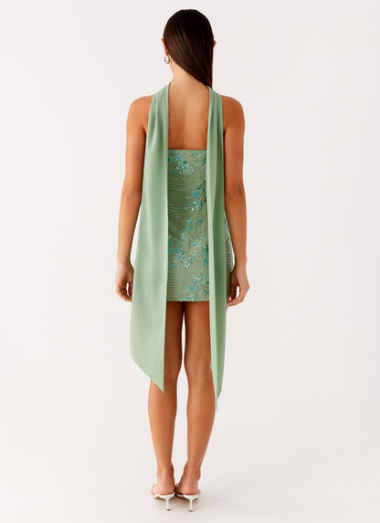 Kiesha Strapless Scarf Mini Dress - Mint