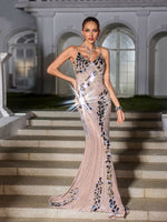 Kovalia Spaghetti Rhinestone Acrylic Maxi Dress