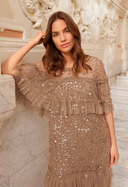 Leila Dot Tiered Cape Ankle Gown