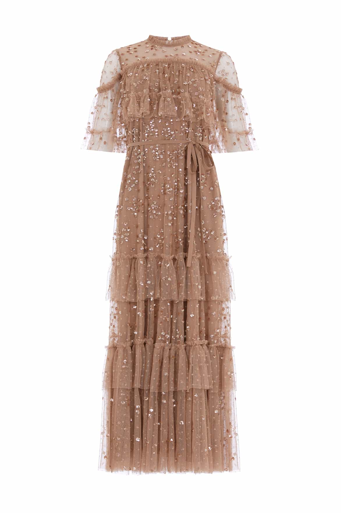 Leila Dot Tiered Cape Ankle Gown