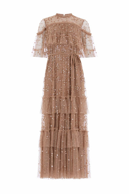 Leila Dot Tiered Cape Ankle Gown