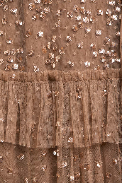 Leila Dot Tiered Cape Ankle Gown