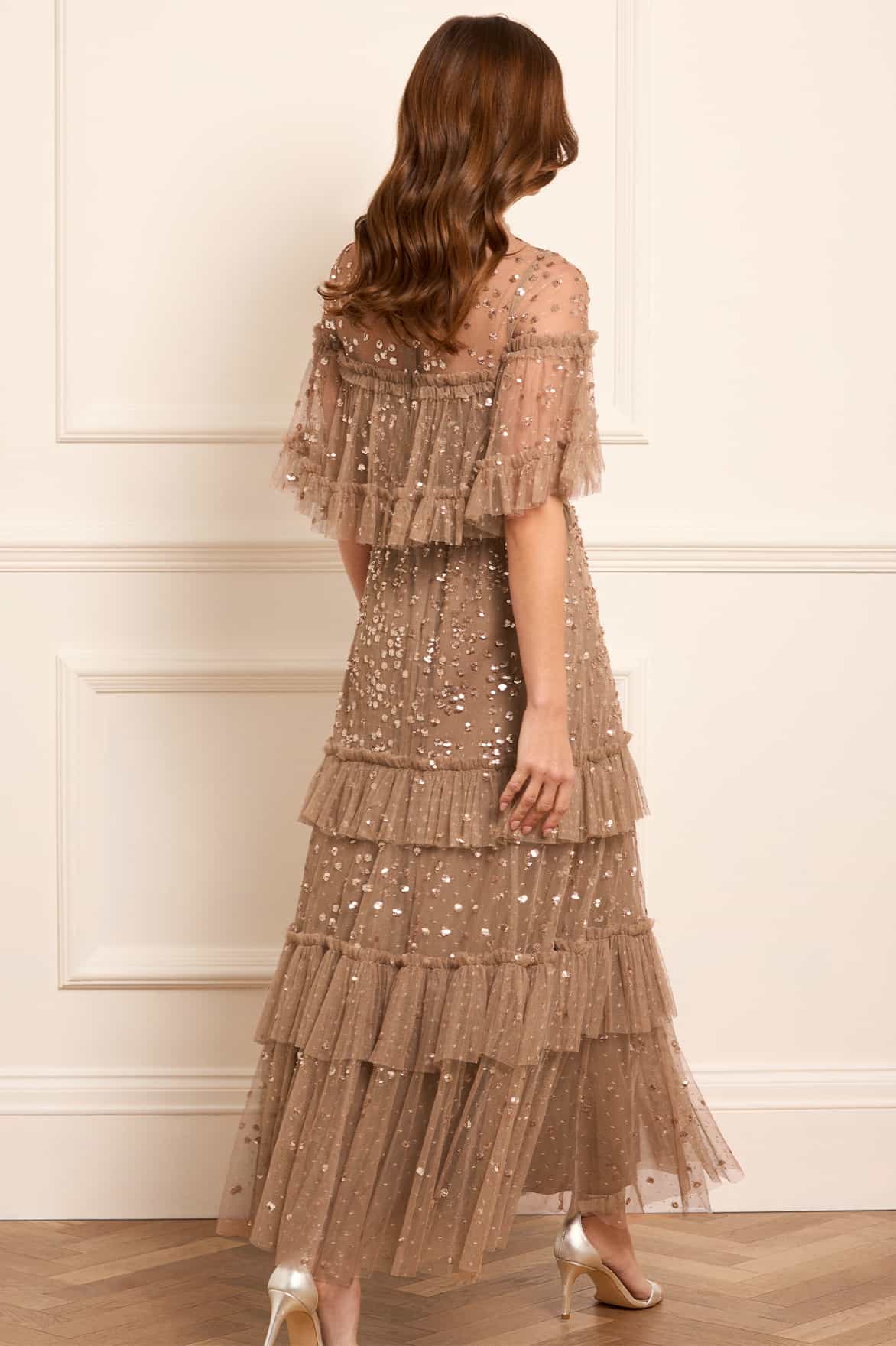 Leila Dot Tiered Cape Ankle Gown