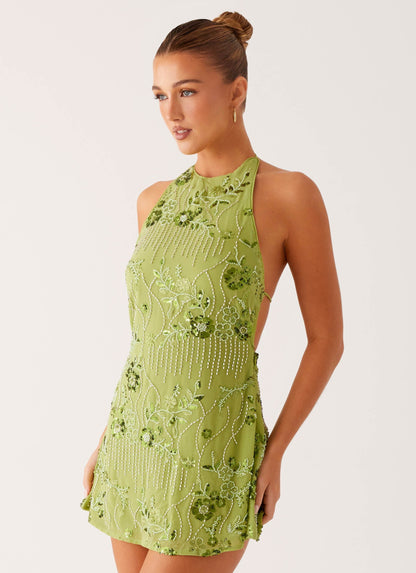 Leo Beaded Mini Dress - Green