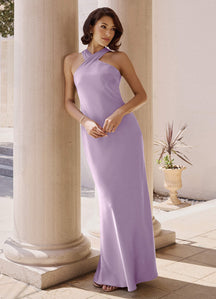 Frosted Lilac Mermaid Pleated Stretch Satin Dress