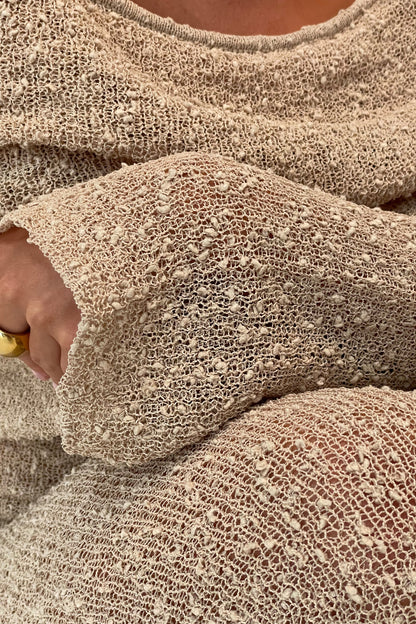 Marisol Off Shoulder Boucle Maxi Dress - Wheat