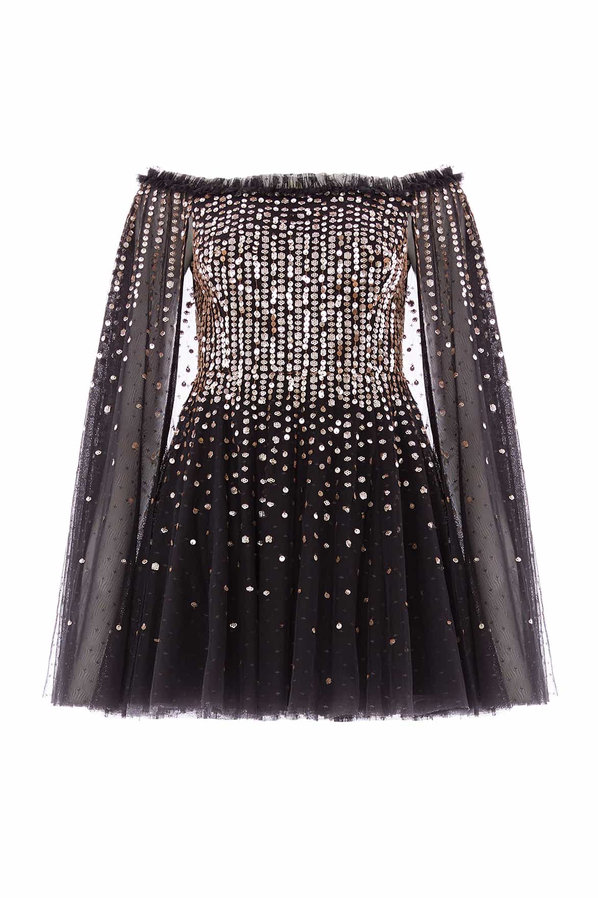 Moonlight Sequin Cape Micro Mini Dress