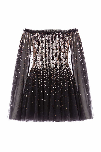 Moonlight Sequin Cape Micro Mini Dress