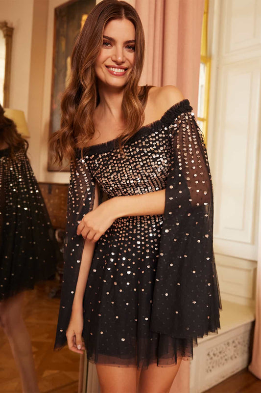 Moonlight Sequin Cape Micro Mini Dress