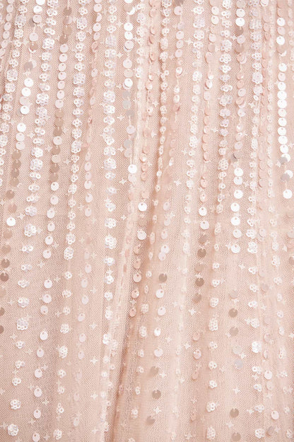 Moonlight Sequin Cape Sleeve Ankle Gown