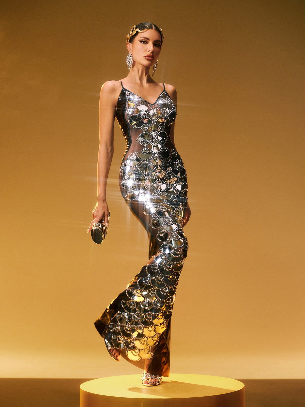 Nyxara Spaghetti Sequin Maxi Dress