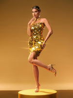 Nyxara Strapless Sequin Embellished Mini Dress In Gold
