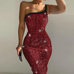 One-shoulder halter backless elastic dress