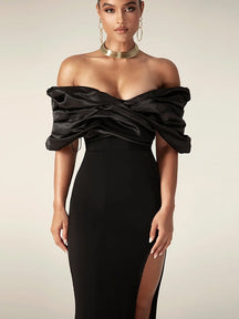 Raglan backless slit fitted long dress evening gown