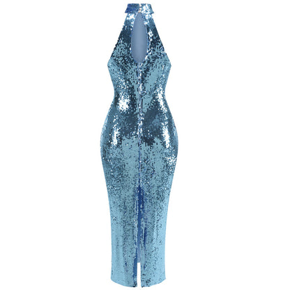 Long sequined dress with slit