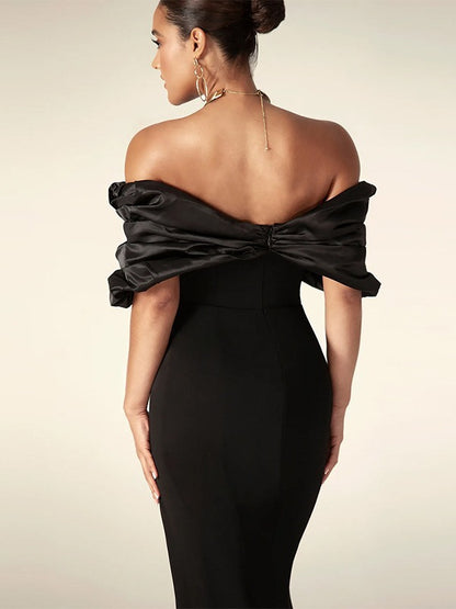 Raglan backless slit fitted long dress evening gown