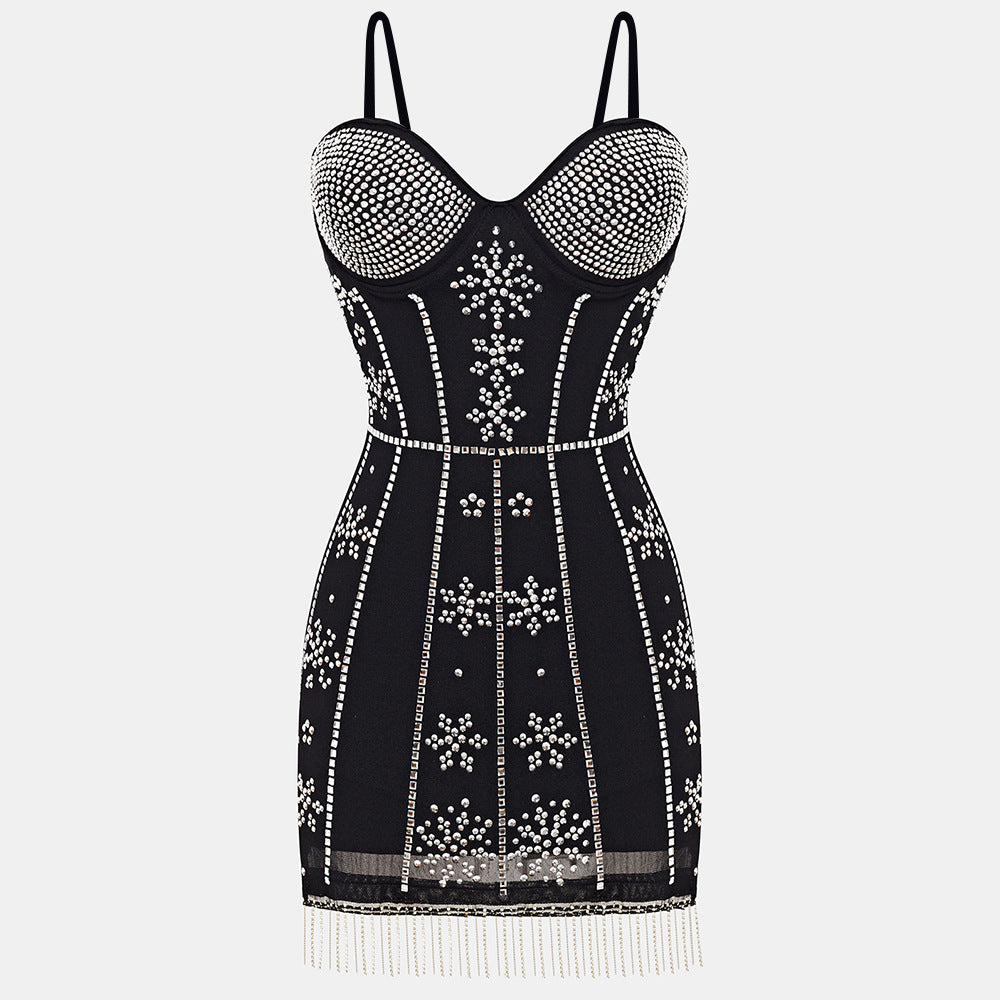 Sexy little dress with rhinestone tassels