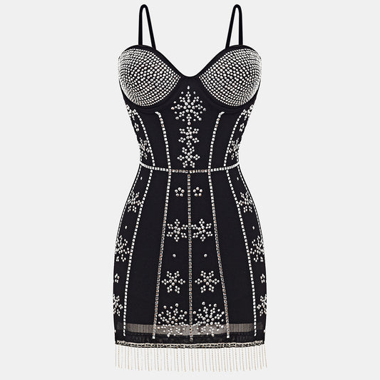 Sexy little dress with rhinestone tassels