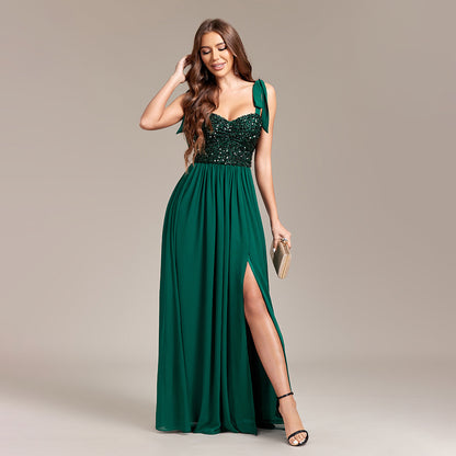 Chiffon high-slit halter dress