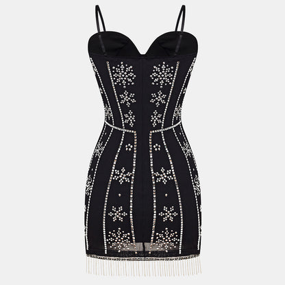 Sexy little dress with rhinestone tassels