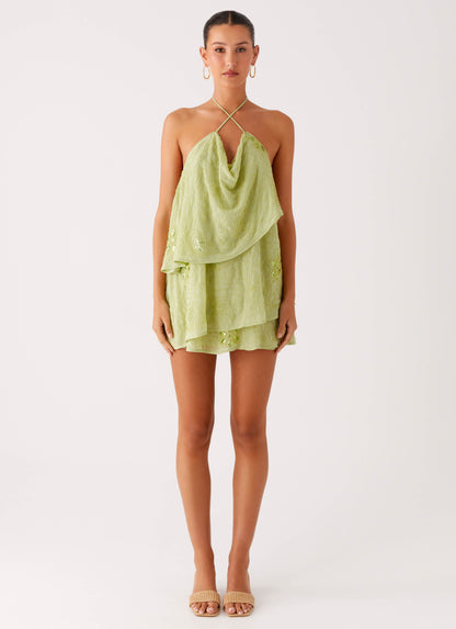 On The Go Beaded Mini Dress - Mint