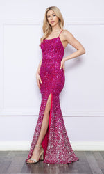 Strappy-Back Long Ombre Sequin Prom Dress 9096