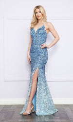 Strappy-Back Long Sequin Ombre Prom Dress 9098