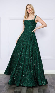 Velvet-Sequin Long A-Line Prom Gown: Poly USA 9106
