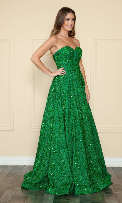 Strapless Sequin Prom Ball Gown: Poly USA 9152