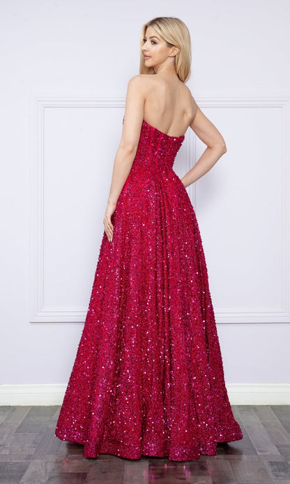 Strapless Sequin Prom Ball Gown: Poly USA 9152