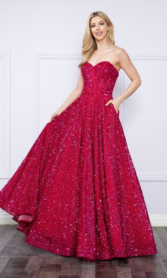 Strapless Sequin Prom Ball Gown: Poly USA 9152