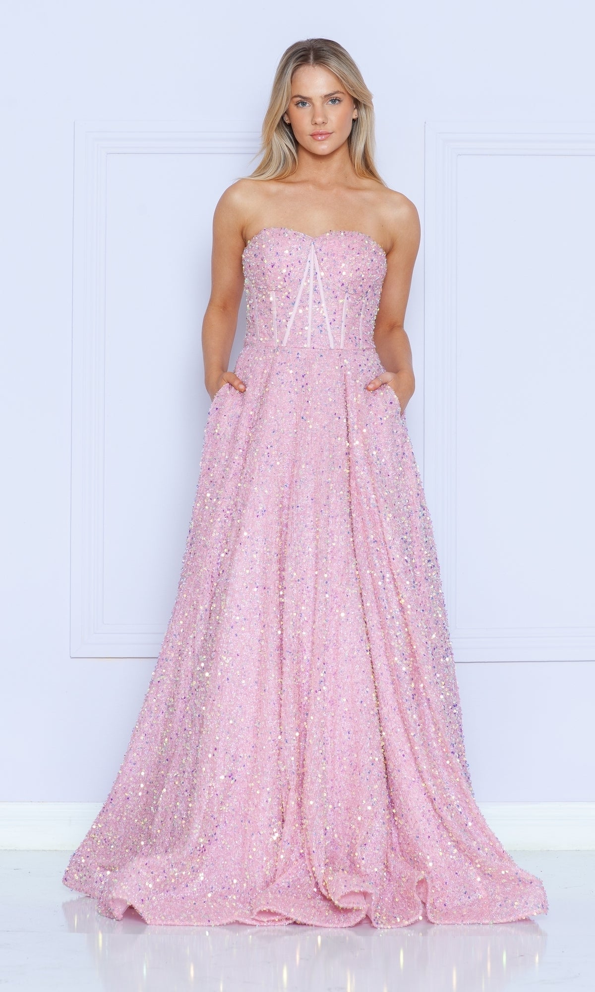 Strapless Sequin Prom Ball Gown: Poly USA 9152