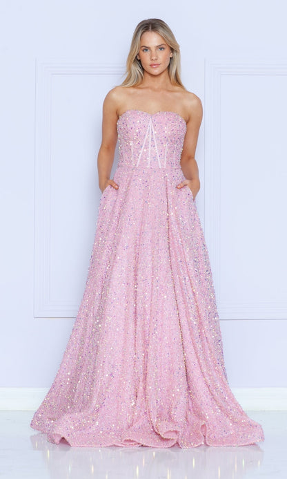 Strapless Sequin Prom Ball Gown: Poly USA 9152