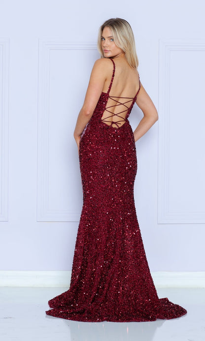 Beaded-Fringe Long Sequin Prom Dress 9154