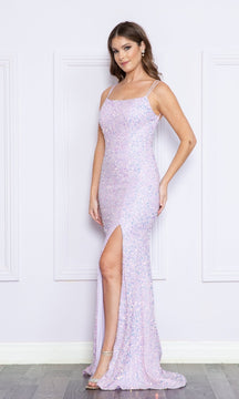 Open-Back Long Sequin-Velvet Prom Dress 9158